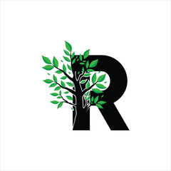 Wall Mural - R letter with tree logo design icon symbol