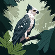 Harpy eagle perched high in the rainforest canopy. Tropical rainforest birds and animals. Flat vector illustration concept. Generative AI