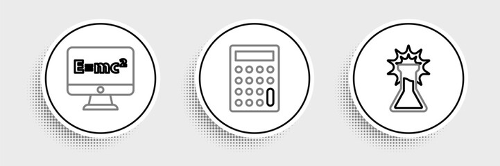 Canvas Print - Set line Test tube and flask, Equation solution and Calculator icon. Vector