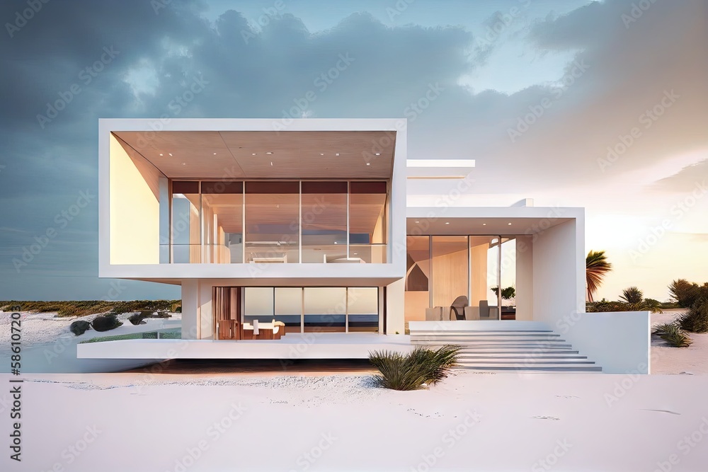 modern beachfront villa with white exterior and sleek interior design ...