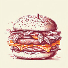 Wall Mural - Hand-drawn illustration of a delicious burger