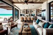 beachfront villa with open floor plan, featuring luxe furnishings and modern decor, created with generative ai