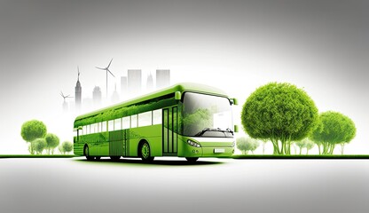 Modern green sustainable bus in highway. Generative AI