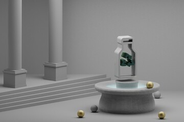 Aufkleber - Beautiful abstract illustrations Recycle bottle symbol icon on a fountain and column background. 3d rendering illustration. Save Ecological..