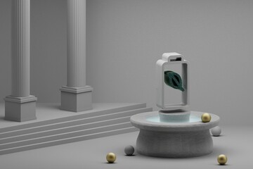 Aufkleber - Beautiful abstract illustrations clean energy symbol icon on a fountain and column background. 3d rendering illustration. Save Ecological..