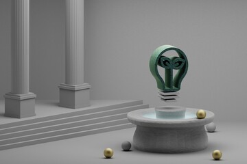Aufkleber - Beautiful abstract illustrations clean energy symbol icon on a fountain and column background. 3d rendering illustration. Save Ecological..