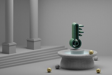 Aufkleber - Beautiful abstract illustrations Thermometer symbol icon on a fountain and column background. 3d rendering illustration. Save Ecological..