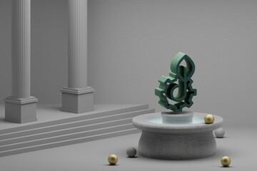 Aufkleber - Beautiful abstract illustrations clean energy symbol icon on a fountain and column background. 3d rendering illustration. Save Ecological..