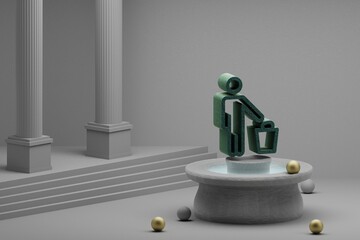 Aufkleber - Beautiful abstract illustrations Recycle symbol icon on a fountain and column background. 3d rendering illustration. Save Ecological..