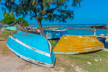 Canvas Print - Fishing boats at the northern coast of Sri Lanka