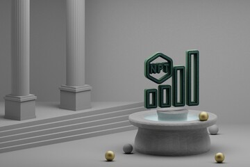 Leinwandbilder - Beautiful abstract illustrations Green NFT Bar Chart symbol icon on a fountain and column background. 3d rendering illustration.