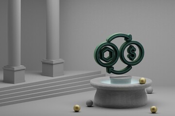 Aufkleber - Beautiful abstract illustrations Green NFT exchange for dollar symbol icon on a fountain and column background. 3d rendering illustration.
