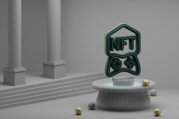 Leinwandbilder - Beautiful abstract illustrations Green NFT Game symbol icon on a fountain and column background. 3d rendering illustration.