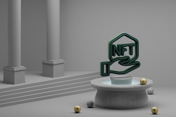 Aufkleber - Beautiful abstract illustrations Green NFT Hand symbol icon on a fountain and column background. 3d rendering illustration.