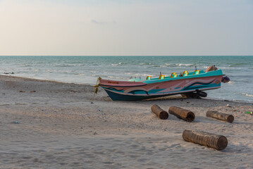 Canvas Print - Fishing boats at Casuarina beach near jaffna,  Sri Lanka