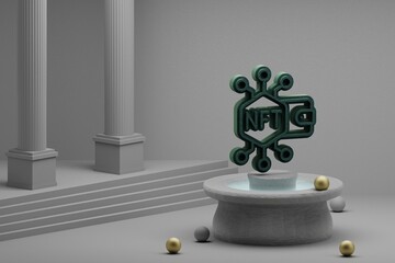 Leinwandbilder - Beautiful abstract illustrations Green NFT Wallet symbol icon on a fountain and column background. 3d rendering illustration.