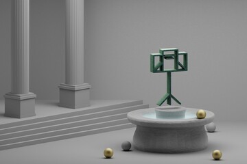 Poster - Beautiful abstract illustrations musical Music Stand symbol icon on a fountain and column background. 3d rendering illustration.
