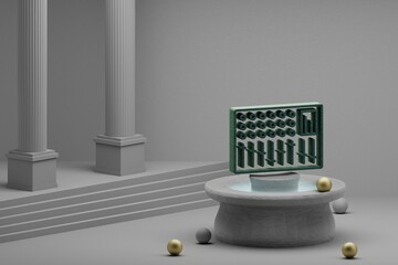 Poster - Beautiful abstract illustrations musical DJ Mixer symbol icon on a fountain and column background. 3d rendering illustration.