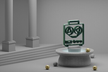 Aufkleber - Beautiful abstract illustrations musical Old Audio Recorder symbol icon on a fountain and column background. 3d rendering illustration.