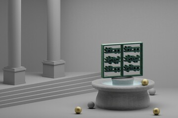 Fototapete - Beautiful abstract illustrations musical Classical Music symbol icon on a fountain and column background. 3d rendering illustration.