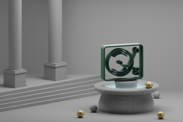 Poster - Beautiful abstract illustrations musical Retro Record Player symbol icon on a fountain and column background. 3d rendering illustration.