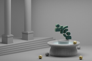 Fototapete - Beautiful abstract illustrations Green Connect Without Contact symbol icon on a fountain and column background. 3d rendering illustration.