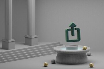 Fototapete - Beautiful abstract illustrations Green Share symbol icon on a fountain and column background. 3d rendering illustration.