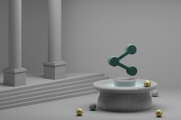 Fototapete - Beautiful abstract illustrations Green Share symbol icon on a fountain and column background. 3d rendering illustration.