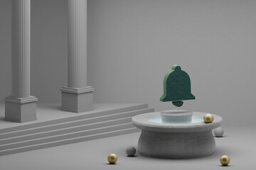 Aufkleber - Beautiful abstract illustrations Green Notifications symbol icon on a fountain and column background. 3d rendering illustration.