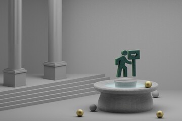 Poster - Beautiful abstract illustrations Green Follow The Signs symbol icon on a fountain and column background. 3d rendering illustration.