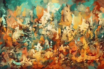 Wall Mural - abstract painting with vibrant colors and various shapes and lines created with Generative AI technology