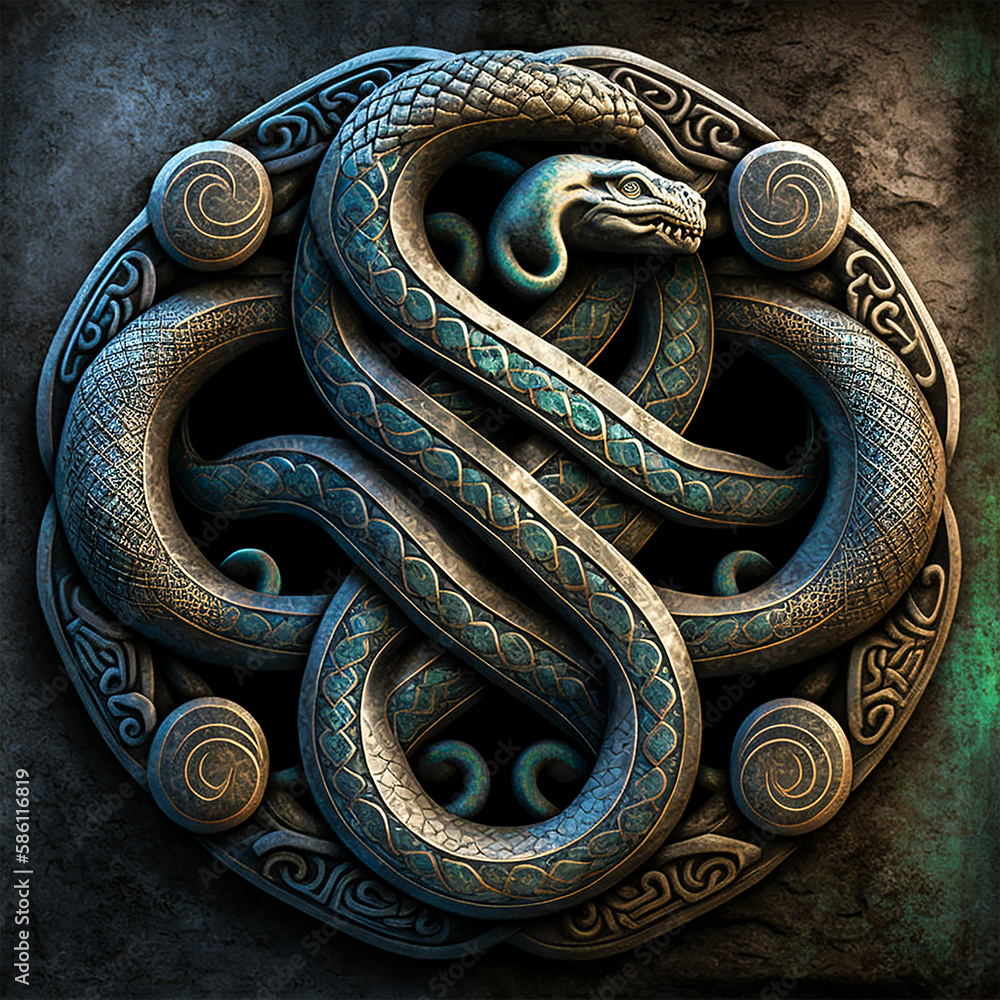 Celtic Intertwined Snakes Ornament. Generative AI. A digital painting ...