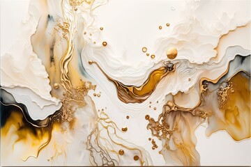 Wall Mural - White and gold alcohol ink pattern,