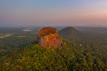Sunrise Aerial View Of Sigiriya Rock Fortress In Sri Lanka