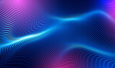 Wall Mural - abstract technology particles mesh background. wave moving dots flow particles, neon light, hi-tech 