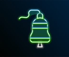 Sticker - Glowing neon line Ship bell icon isolated on black background. Colorful outline concept. Vector