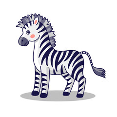 Wall Mural - Cute zebra cartoon kids illustration isolated on white background. Zebra character. Hand drawn vector illustration. Flat design