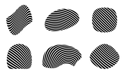 Wall Mural - abstract organic shape set with wavy stripes. modern geometric fluid or liquid forms, black and whit