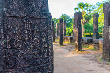 Poster - Carvings at the council chamber at the royal palace at Polonnaruwa, Sri Lanka