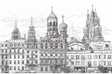 Sticker - monochromatic cityscape created with Generative AI technology