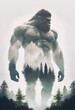 © JoelMasson - Muscular sasquatch with double exposure mountain forest fog created with Generative AI
