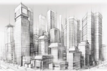 Sticker - monochromatic cityscape created with Generative AI technology