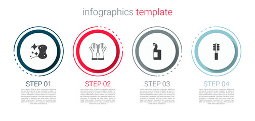 Canvas Print - Set Sponge, Rubber gloves, Dishwashing liquid bottle and Toilet brush. Business infographic template. Vector