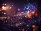 Fototapeta Tęcza - Dark blue and glow particle abstract background Blurry bokeh background with sparkles, particles and glitter created with Generative AI technology