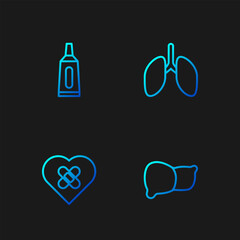 Sticker - Set line Human organ liver, Healed broken heart, Ointment cream tube medicine and Lungs. Gradient color icons. Vector