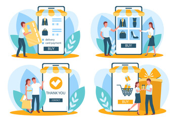 Wall Mural - Online shopping on mobile application concept. Digital marketing illustration