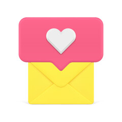 Wall Mural - Like message love email yellow envelope social media network chat notification 3d icon vector