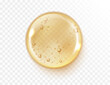 Serum gel texture isolated on transparent background. Gold serum drop. Realistic Liquid gel with bubbles