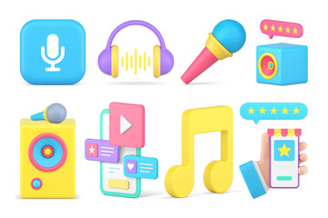 Wall Mural - multimedia content online store smartphone application music video technology set 3d icon vector