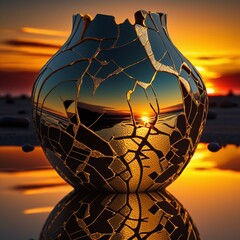 Wall Mural - Rays of Light in the Desert on a Transparent Vase Capturing the Beauty of a Sunset Generated by AI